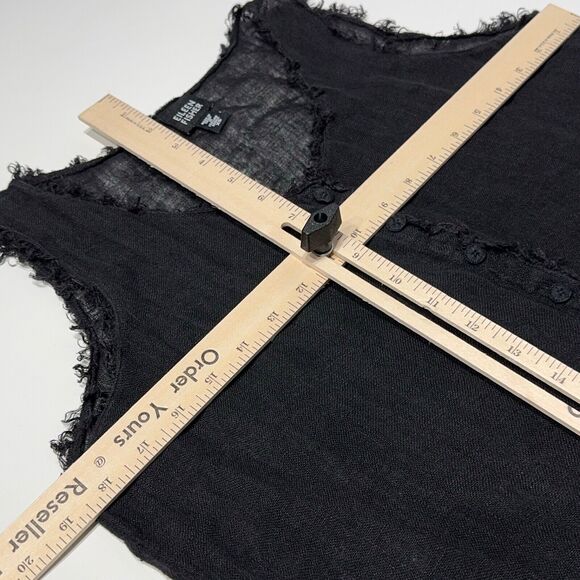 Eileen Fisher Sleeveless Oversized Blouse Black Italian Linen Buttons Women’s XS - Picture 13 of 13